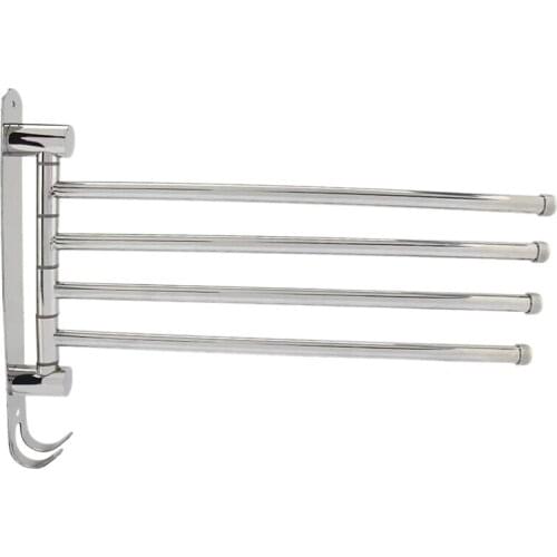 Swivel Towel Rack Bar 304 Stainless Steel 4-Arm Bathroom Swing Hanger Towel Holder Storage Organizer Space Saving Wall-ABUX