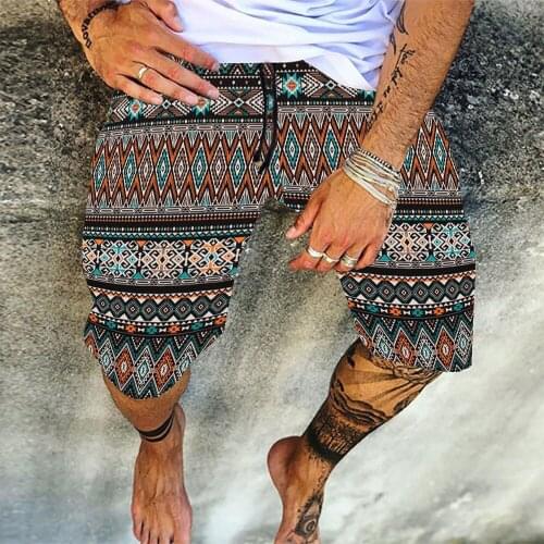 Western Style Summer Printing Casual Beach Pants Loose Drawstring Tight Mens 2021 Simple Thin High Waist