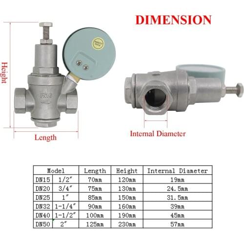 Adjustable pressure reducing valve - 1/2 3/4 1 1-1/4 1-1/2 2 inch - lead free stainless steel - water pressure regulator valve