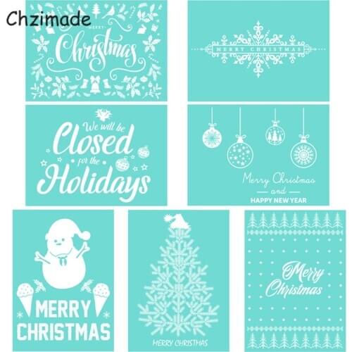 Chzimade Merry Christmas Tree Snowman Self-Adhesive Silk Screen Printing Stencil Mesh Transfers For Pillow Diy Handmade Crafts