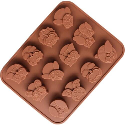 12 Owls Shape Silicone Mold Cavity Fondant Candy Fondant Chocolate Kitchen Mould Accessories Chocolate Cookies Cake DIY Mold