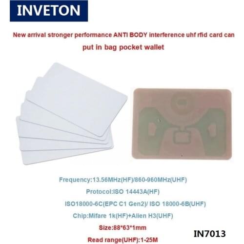 200pcs/lots UHF RFID smart white Card with Dual Frequency HF+UHF 13.56MHz & 915MHz ID card passive tag for school attendance