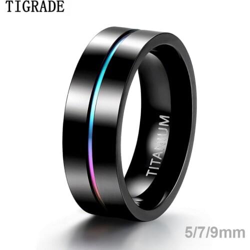 Tigrade 7mm Colorful Ring Men Black Titanium Men Wedding Engagement Rings Rainbow Ring Male Fashion Jewelry Bague Homme Anels