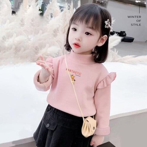 Girls' Hoodies Sweatshirts Kids Outwear 2021 Beige Pink Plus Velvet Thicken Winter Autumn Top Cotton Pullover Childrens Clothin