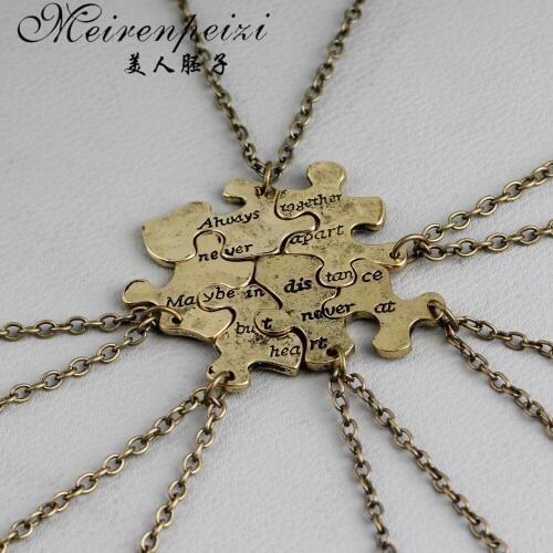 6Pc/set Vintage Interlocking Jigsaw Puzzle BFF Necklace hand stampe 'Always Together Never Apart Best Friends Pendant Necklace