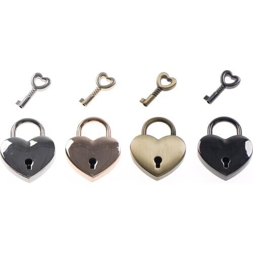Vintage Heart Shape Padlock Key Tiny Suitcase Crafts Lock Set Lovers Heart Locks Gifts Presents