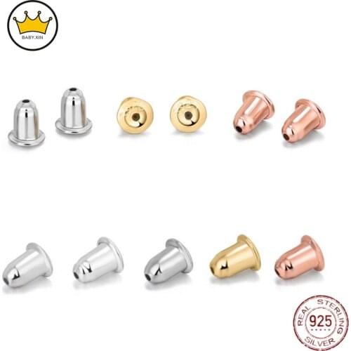 2pair/lot DIY 925 Silver Color Earrings Jewelry Accessories Earring Back Earring Plug Bullet Ear Plugging End Stoppers