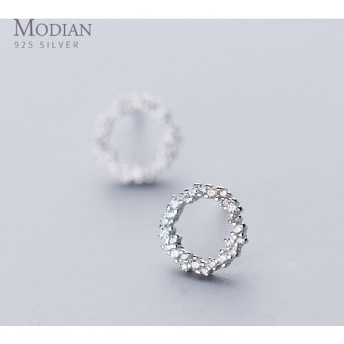 Modian Wedding Engagement Statement Jewelry for Women 925 Sterling Silver Shiny Zircon Geometric Round Stud Earrings Jewelry