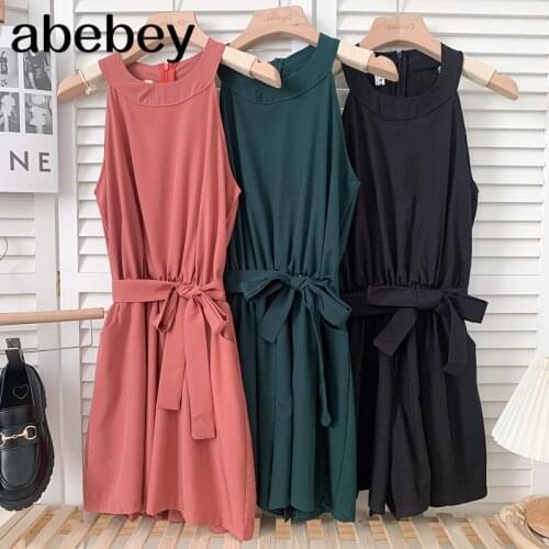 Temperament O-neck sleeveless off shoulder Rompers high waist bandage waist loose casual halter wide leg Rompers 2021 New Summer