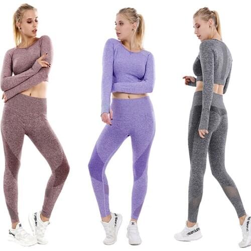 Women Yoga Crop Top Seamless Leggings Yoga Set Workout Yoga Pants Gym Set High Waist Legging Pants Sport Clothing Fitness Shirt