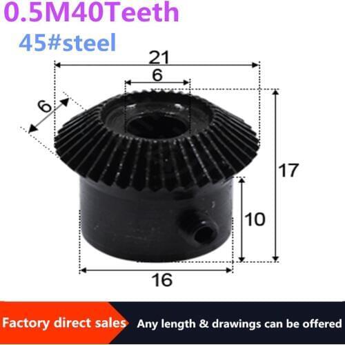 1pc 0.5M 40Teeth Bevel Gear hole 6 mm gear 90 degrees 45# steel meshing angle Steel Gears Screw Hole M5