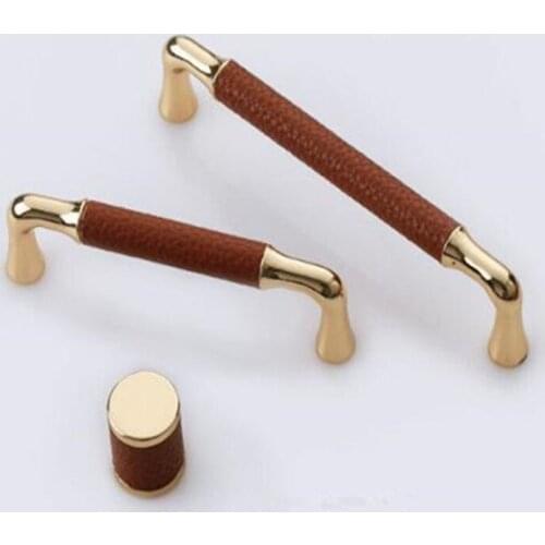2pcs free shipping 128mm Furniture Handle Kitchen Leather Pulls cupboard brown leather handle