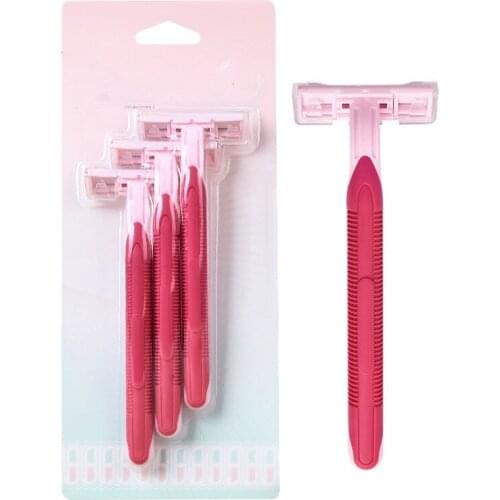 3pcs Women Shaving Razor Hair Removal Suitable Sensitive Skin Manual Razor Shaver Holder and 2-Layer Blades For Facial Body