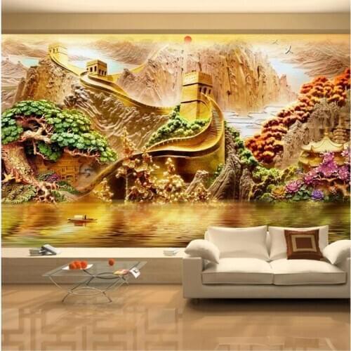 Custom Wallpaper Splendid Rivers and Mountains Great Wall 3D Relief TV Background Wall Living Room Bedroom Bookstore Decorativen
