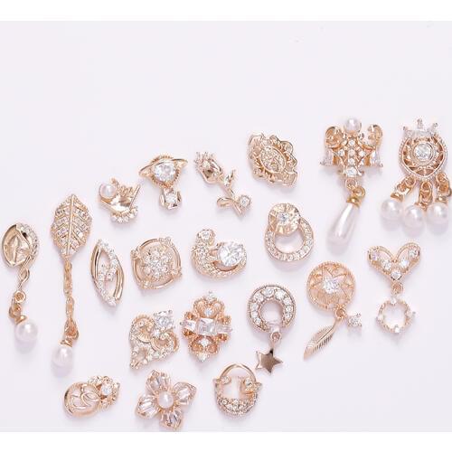 5pcs Leaf pearl pendant metal Zircon Nail art jewelry nails decorations top-level zircon crystal Manicure zircon diamond Charms