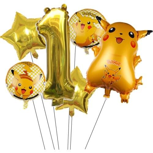 6pcs Pokemon series Pikachu Aluminum balloon 32inch number balloons Children Birthday party decoration Balloon set kids toy