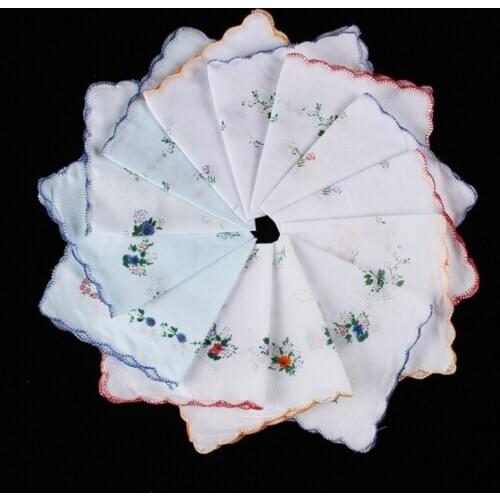 6Pcs Vintage Cotton Ladies Embroidered Lace Handkerchief Women Floral Hanky