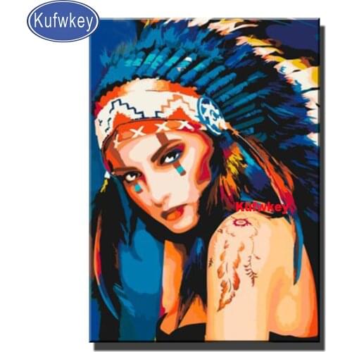 3d Diy Diamond Painting Native feather Girl ,Diamond Embroidery Full Square/Round Diamond Mosaic Fantasy American Woman Gift