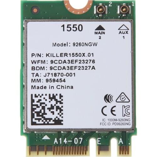 For Killer 1550 In-tel 9260 9260NGW NGFF 1730Mbps Wireless Card WiFi Bluetooth 5.0 802.11ac Net-work Card