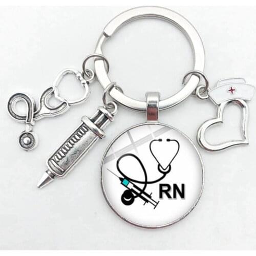 Hospital Nurse Doctor Equipment Stethoscope And Syringe Keychain Sacred Hospital Pattern Pendant Jewelry Gift
