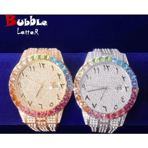 Mens watch Round Dial Military Quartz Clock Luxury Big Colorful Rhinestone Business Waterproof wrist watches Relogio Masculino