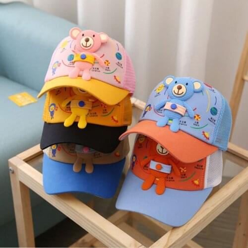 2021 Childrens Baseball Cap Summer Thin Boys Girls Hats Cartoon Bear Beach Outdoor Games Baby Sunshade Leisure Hat