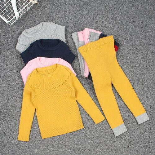 Childrens 2 Piece Set Autumn Baby Girl Winter Clothes Sweater Set Pants Bottoming Shirt Kids Clothes 1-6 Years
