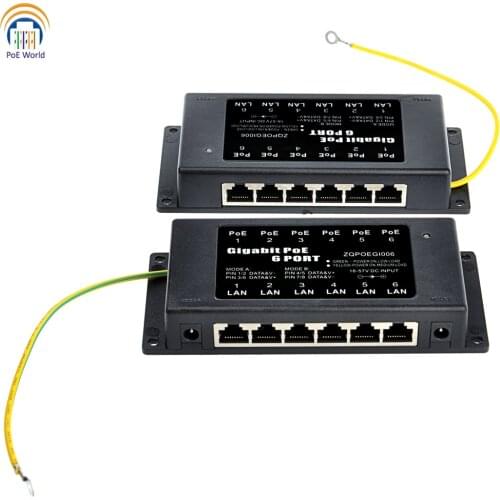 Dual connectors Up to 60W Gigabit POE 6 Port Power over Ethernet PoE Injector For IP Camera, VOIP phone,WiFi AP