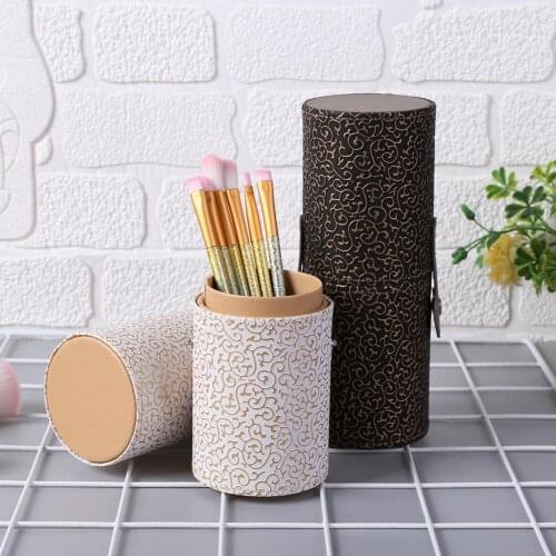 Elegant Portable PU Leather Makeup Brush Tools Holder Travel Cosmetic Pens Storage Cup Case Box Organizer Make Up Tools