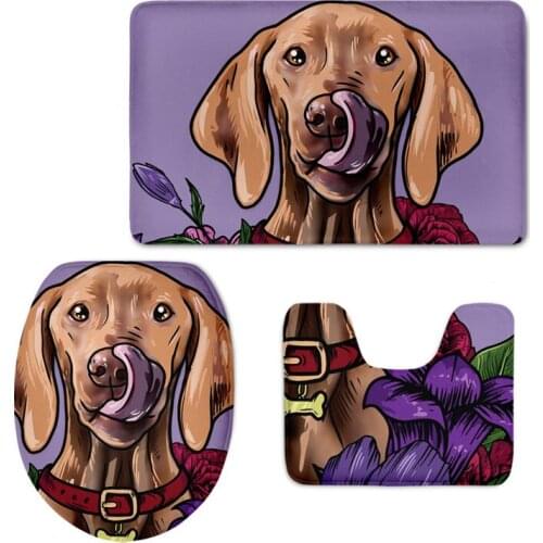 Illustrated Vizsla Toilet Lid Seat Cover&Non-slip Carpets Bathroom 3pcs/set Washroom Accessories Bath WC Non-Slip Mats Carpets