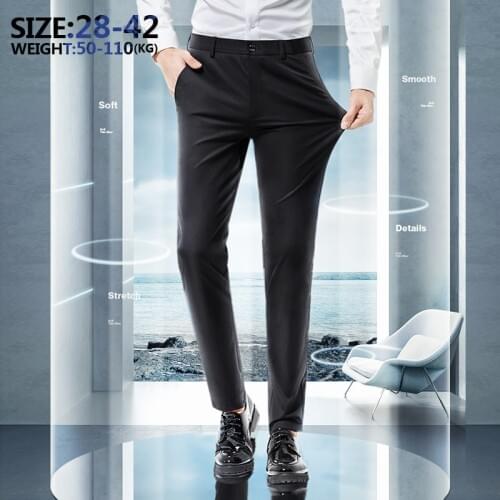 Jantour Brand Dress Pants Men Formal Slim Fit Suit Pants Business Casual Wedding Thin Mens Black Trousers Large size 40 42