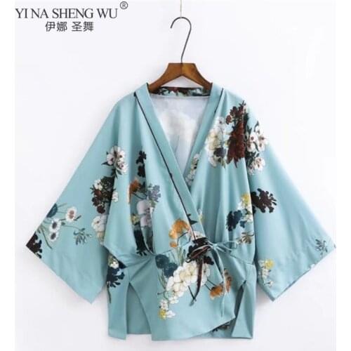 Japanese Kimono Traditional New Style Fashion Loose Woman Floral Cardigan Summer Blouse Three-quarter Sleeve Japanese Streetwear
