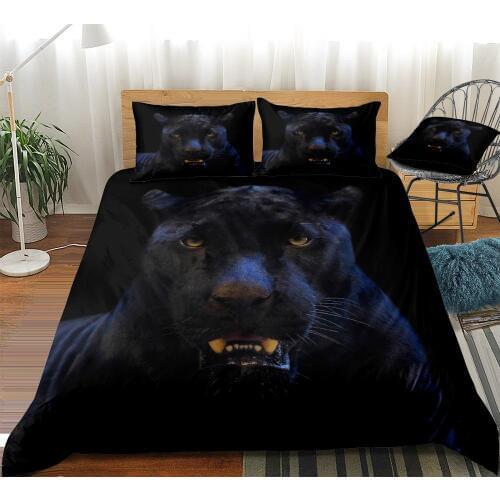 Wild Animal Duvet Cover Set Kids Boys Bedding Set Black Panther Bed Linen Black Leopard Home Textile Black Microfiber Bedclothes