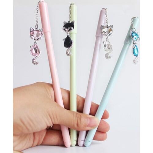 16pcs Korean stationery simple little fresh pendant neutral pen metal alloy diamond fox student water pen