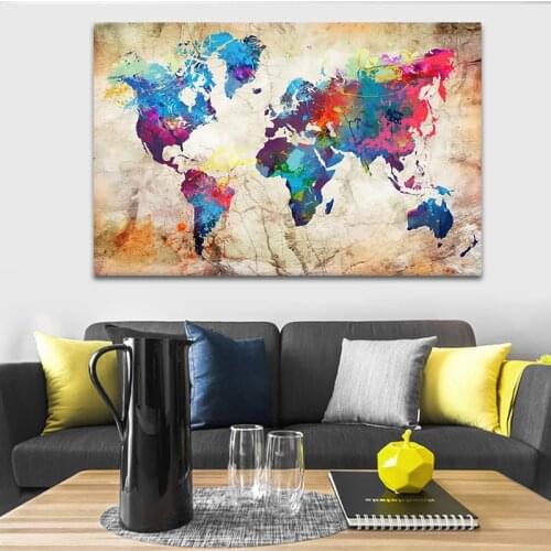 Colorful World Map Canvas Painting Modern Home Decoration Wall Art Poster HD Print Canvas Picture for Living Room Interior Decor