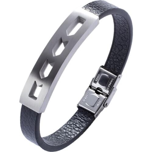 Male Trendy Jewelry Handmade Leather Rope Bracelet Stainless Steel Buckle Wristband Hand Chain Bracelets Bangles for Men PW724