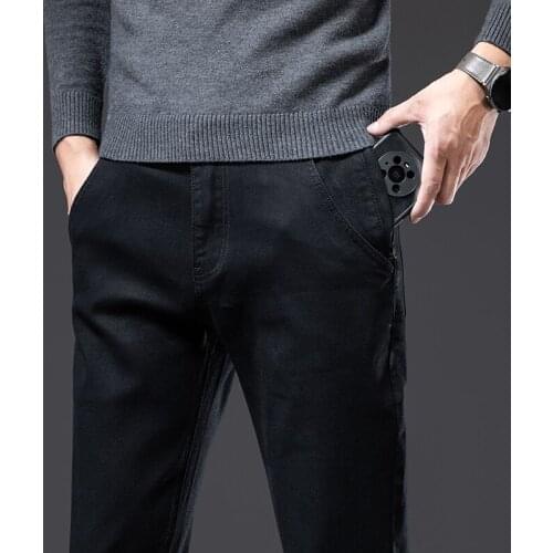 2021 Autumn Winter Mens Straight Cut Black Jeans More Pockets Loose Pants Straight Leg Pants Fit Male Vintage Business Denim