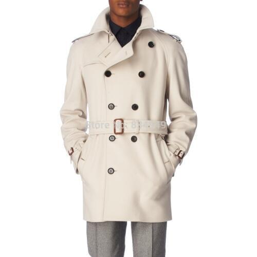 Custom Made Ivory White Trench Coat Men, Double Breasted Winter Overcoat Men Long Coat, Cashmere Wool Coat Winter Coats For Men