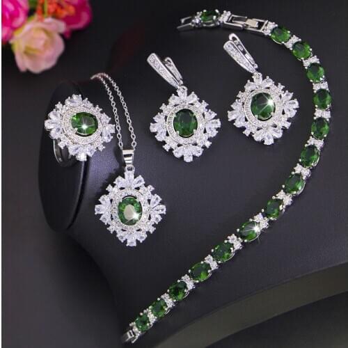 925 Sterling Silver Green Emerald Bridal Jewelry Sets For Women Earrings Pendants Ring Free shipping