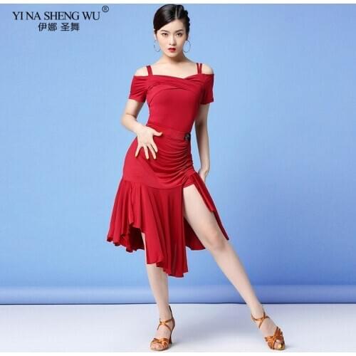 New Fashion Women Belly Dance Clothes Dress Salsa Samba Dress Off Shoulder Irregular Latin Dresses Performance Bellydance Wear