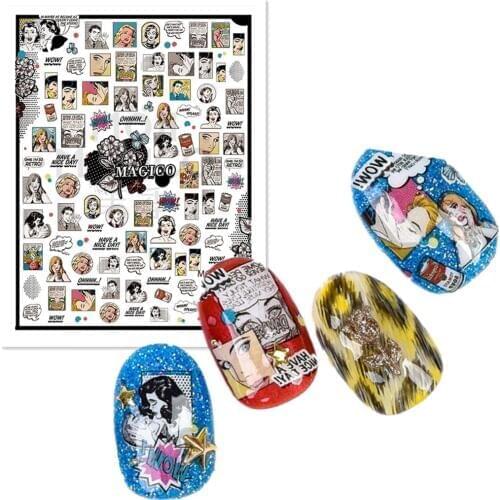 Newest MG003-03 Comic POP world 3d nail sticker art Japan style nail decals back glue DIY decoration accessory