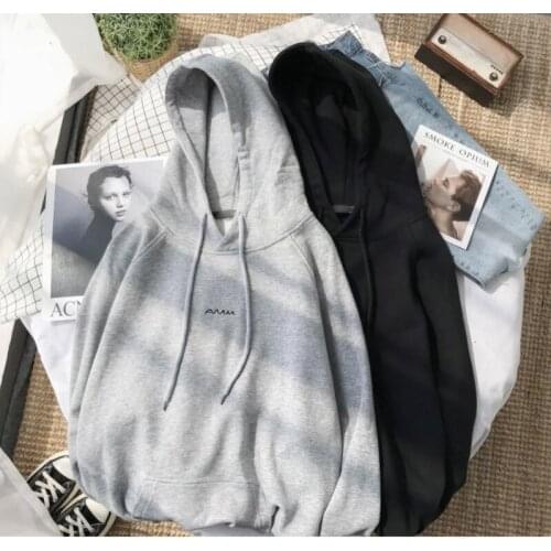 Autumn Winter Fleece Women Hoodies Black Gray Men Hoodies Korean Letter Printed Man Oversized Sweatshirts