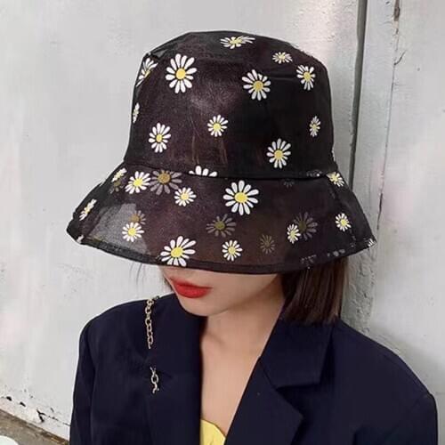 Embroidery Daisies Bucket Hat Women Transparent Mesh Panama Lace Fisherman Hats Fashion Summer Outdoor Bob Fishing Sun Cap