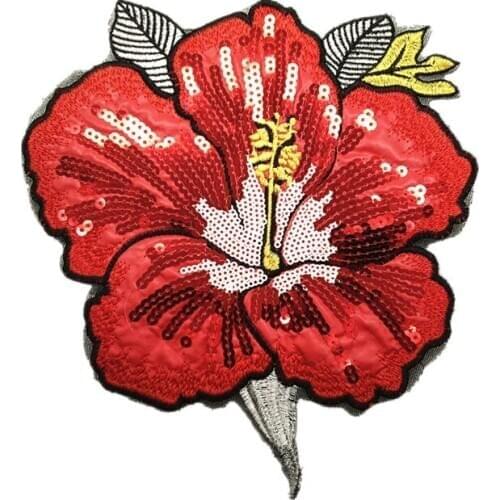 1PC Sequins Flower Patches For Dress Clothes Embroidery Red Flower Plants Patch DIY Accessories P0002