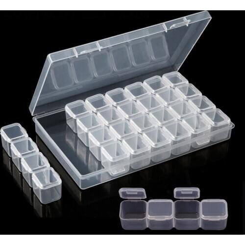 28 Grid Plastic Nails Stones Display Clear Box Case Empty Storage Box Nail Art Accessories Tools Strass Beads Deco Contaniers