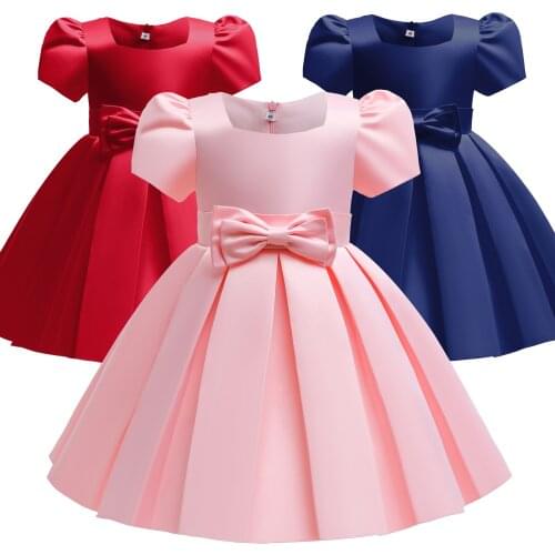 Girls Casual Solid tutu Dress for 2-10Years Girl Princess Dresses Birthday Party Dress Childrens Puffy-Sleeves Simplicity Dress
