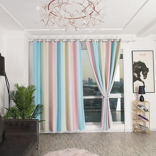 Stripes Hollow Stars Blackout Curtains Nordic Gradient For Living Room Bedroom Voile Drapes Blue Gradient Blackout Curtain