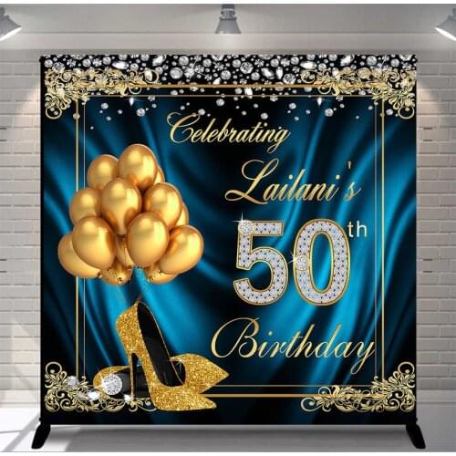 50th Birthday Party Banner Backdrop Women Fifty Sparkly High Heels Balloon Background Custom Decorations Photocall Photoshoot