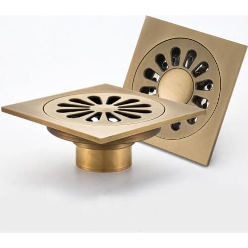 10*10cm Bathroom Antique Floor Drain Shower Drainer Kitchen Waste Drain Bathroom Trap Waste Grate with Hair Strainer Accessories