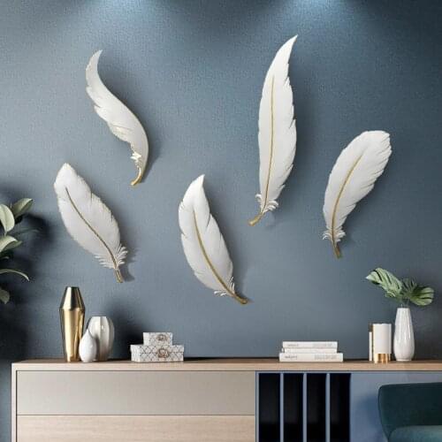 Nordic Luxury Feather Resin Ornaments Wall Sticker Mural Home Livingroom TV Background Wall Hanging Crafts Hotel Wall Decoration